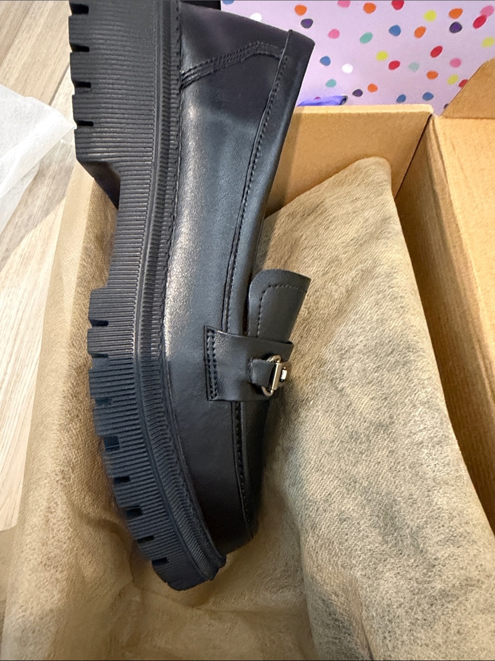 Classic Black Lug-Sole Loafers with Metal Bit